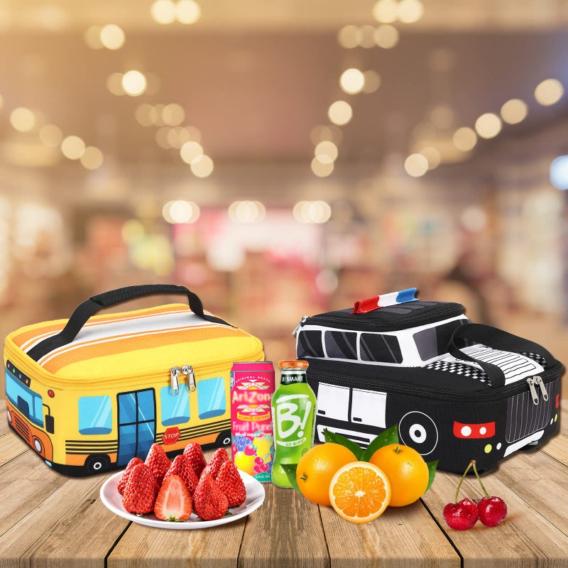 LEDAOU Lunch Box Kids Boys Girls Cute Insulated Lunch Box Reusable Lunch Bag Meals Tote Lunchbox for School Picnic Travel (Bus Yellow) - Image 4